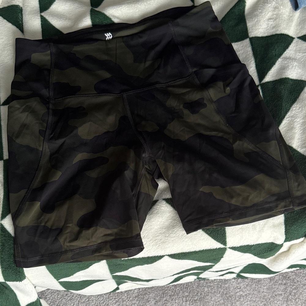 All in Motion Black and Green Camouflage Bike Shorts